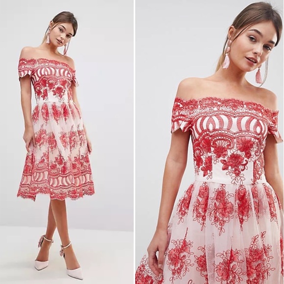 Chi Chi London Addy Red Embroidered Dress - Picture 3 of 13